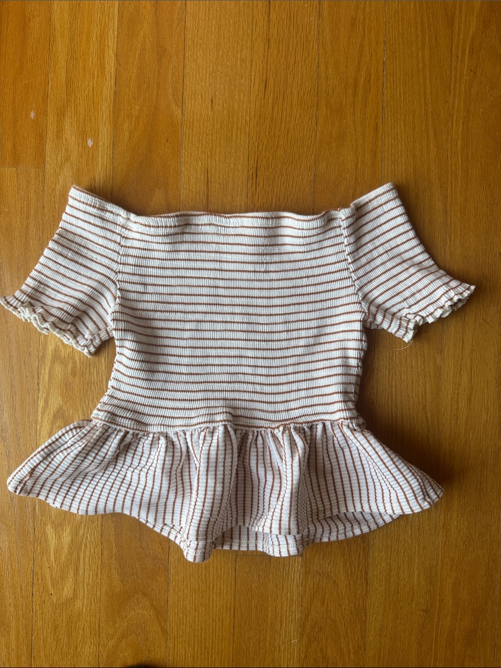 Striped Off-Shoulder Ruffle Top in Cream & Rust - Picture 3 of 3